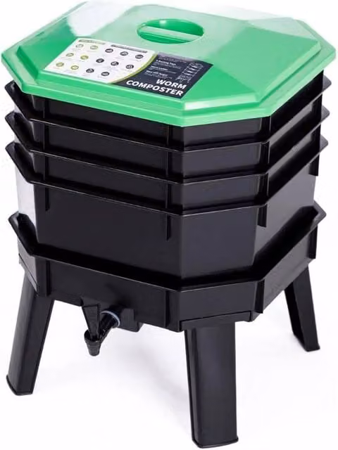FLAVORA 4 Tier Wormery Compost Bin in Black – 1