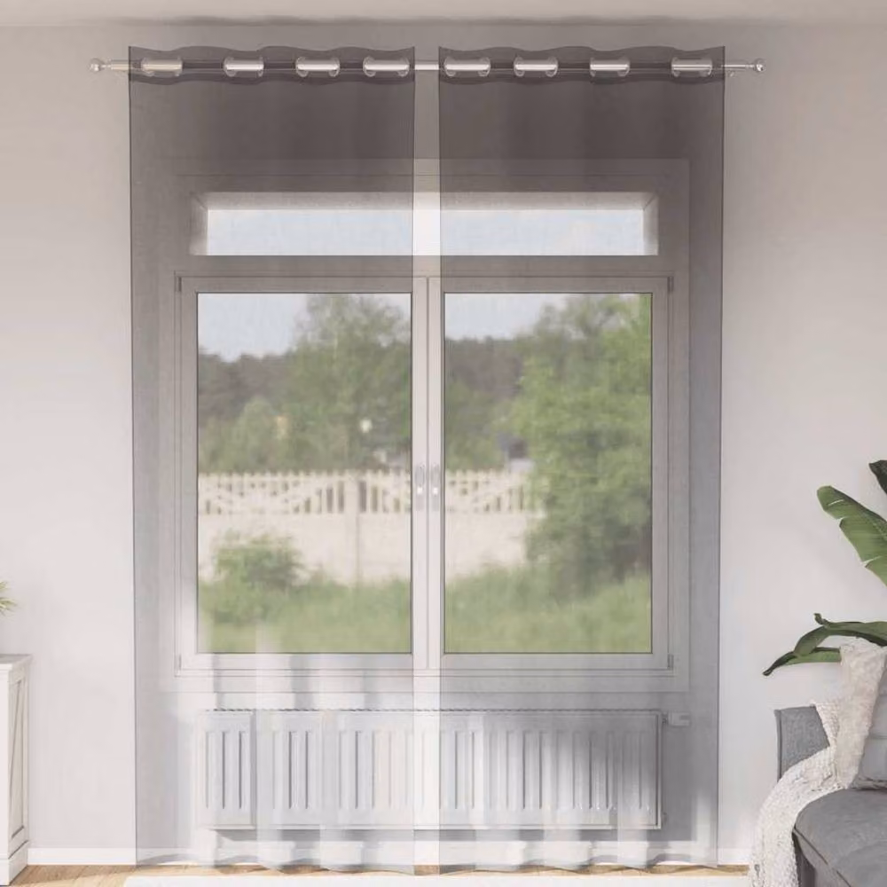 Berkfield Home Grey Transparent Voile Fabric Panel Curtains with Eyelets, 2 Pack, W: 140 cm, H: 300 cm – 2