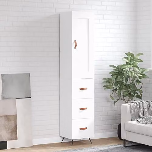 vidaXL Modern White Highboard with Hinged Doors and Internal Shelves, W/D/H: 34.5 x 34 x 180 cm – 2