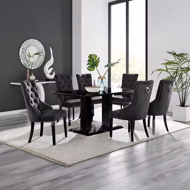FurnitureboxUK Imperia 6 Black Dining Set with 6 Belgravia Black Leg Chairs