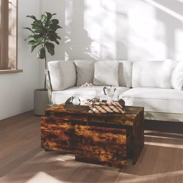 Berkfield Home Modern Rectangular Coffee Table in Smoked Oak Brown, W/D/H: 90 x 50 x 41.5 cm – 1