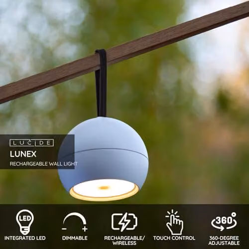 Lucide Lunex Rechargeable LED Wall Light, Dimmable Warm White Modern Outdoor and Indoor Decorative Light, White – 2