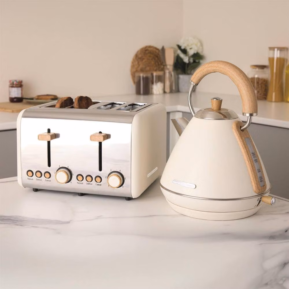 Hamilton Beach Scandi Pyramid Kettle and Toaster Set in Beige and White HB0202MCST – 2