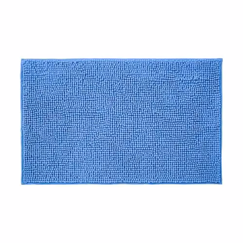 Allure Bath Fashions Blue Chenille Microfibre Non-Slip Bath Mat, W: 60 cm, D: 90 cm