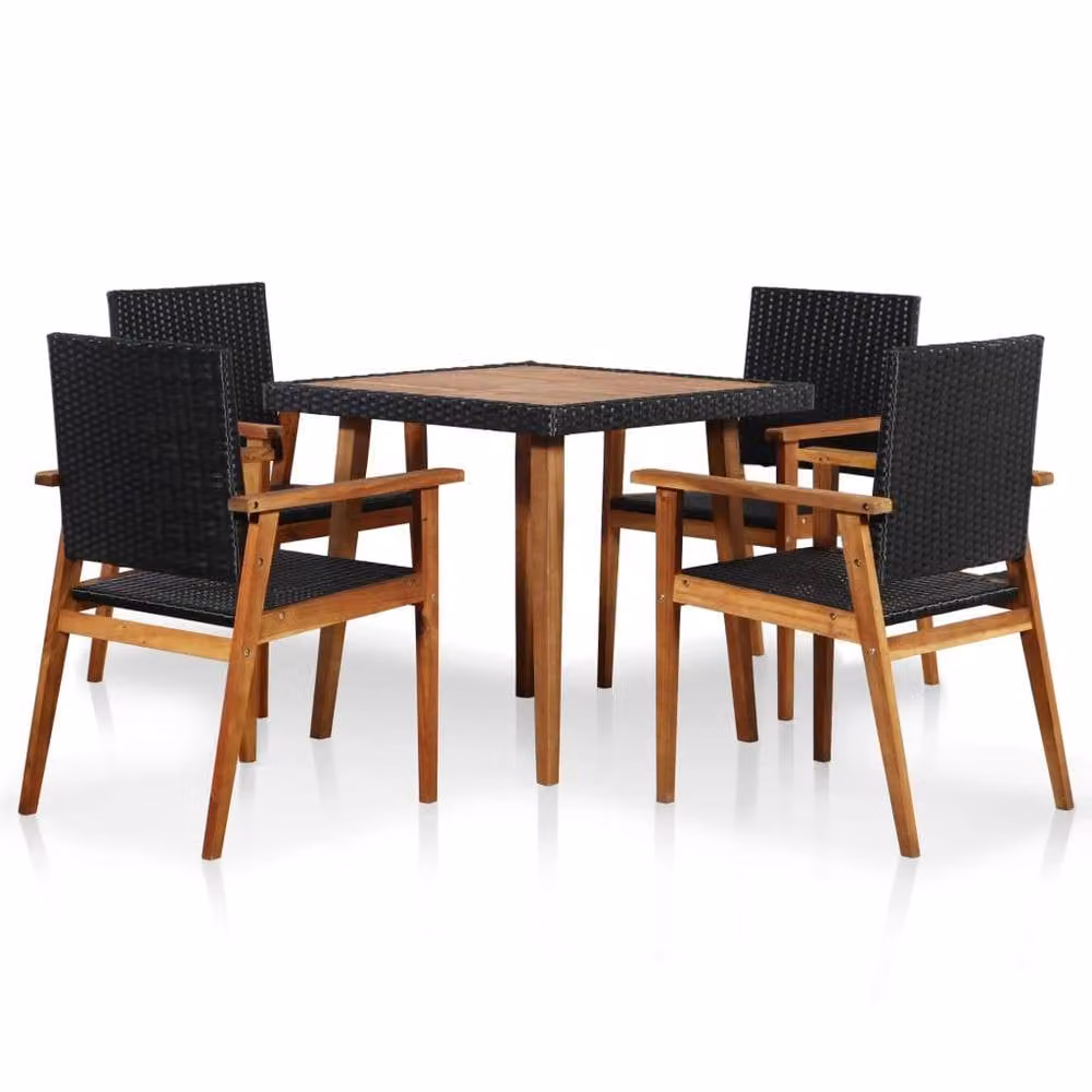 Berkfield Home 5 Piece Outdoor Dining Set in Black and Brown Poly Rattan with Acacia Wood – 1