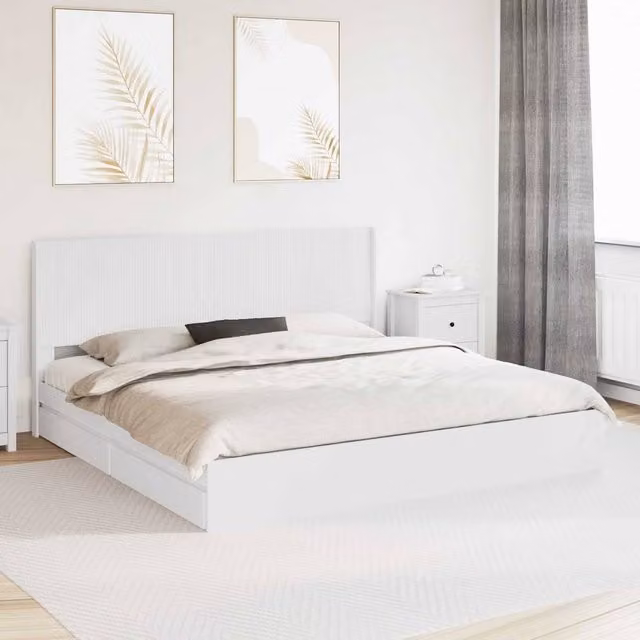 Berkfield Home Modern Bed Frame with Storage Drawers and Headboard in White, W/D/H: 180 x 200 cm