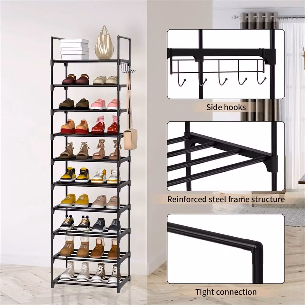 VOGREX 10 Tier Slim Freestanding Tall Shoe Rack Storage Organiser in Black – 2