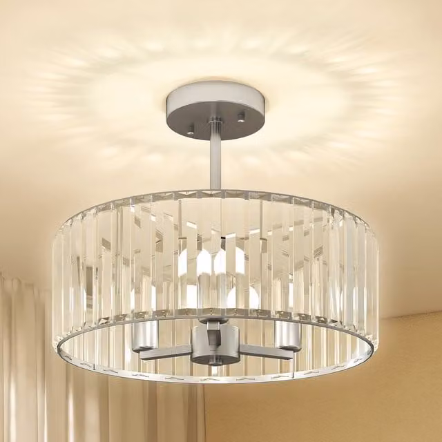 HOMCOM Modern Crystal Semi Flush Mount Ceiling Light in Silver Tone – 1