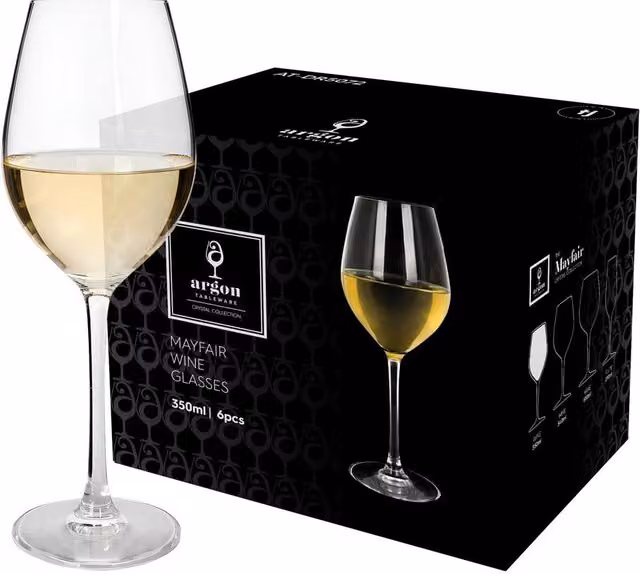 Argon Tableware Mayfair Lead-Free Crystal White Wine Glasses, 350ml, Pack of 24, Clear