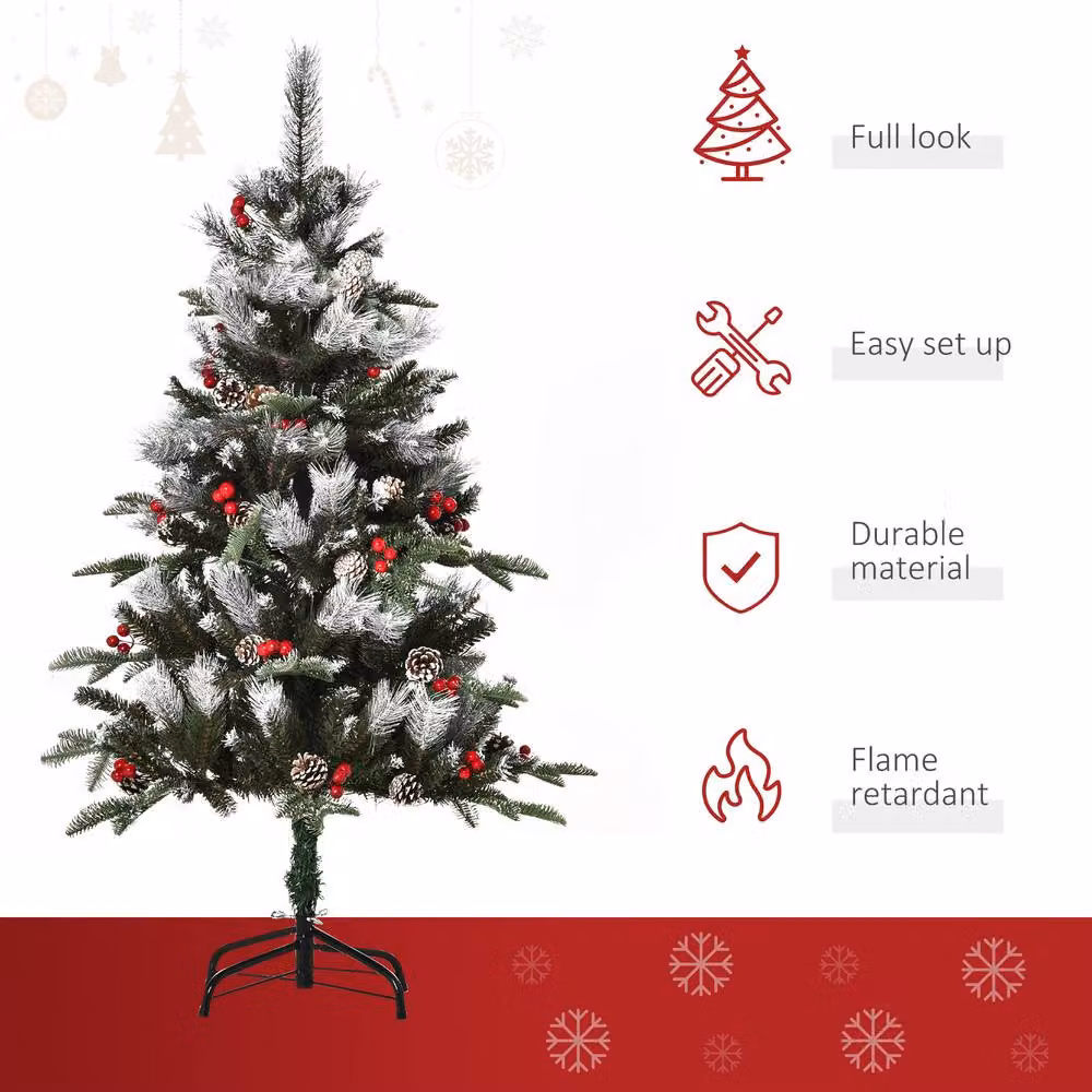 STILVORA Christmas Pencil Tree with Berries and Cones, Green, Red and White, Height: 120 cm – 5