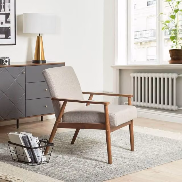 Wyld Haus Mid-Century Armchair in Grey Fabric with Rubberwood Frame – 1