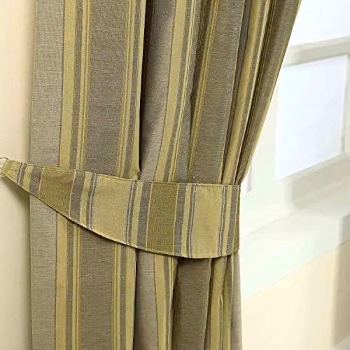 Homescapes Green and Gold Traditional Vertical Stripe Curtain Tie Back Pair