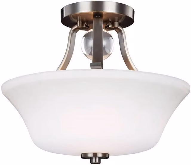 Elstead Modern Sphere 2 Light Semi Flush Ceiling Light in Silver with Glass Shades and E27 Bulbs