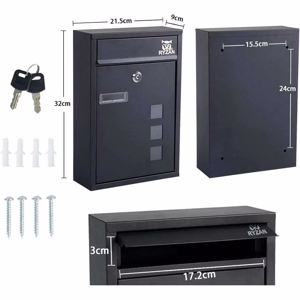 FLAVORA Large Steel Wall-Mounted Letterbox in Black – 3