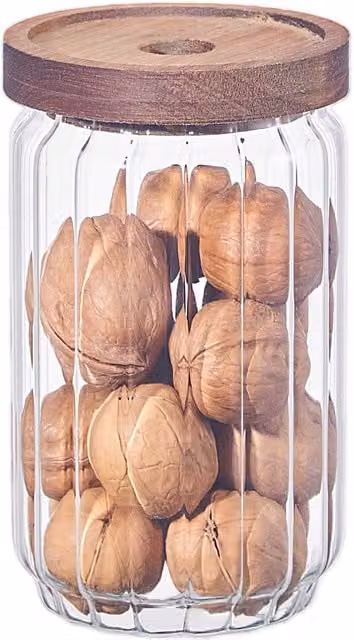 Eden & Willow Airtight Ribbed Glass Storage Jar with Acacia Wood Lid, Transparent, 0.85l
