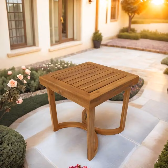 Direct Wicker Brown Acacia Wood Side Table for Garden and Indoor Use – 1