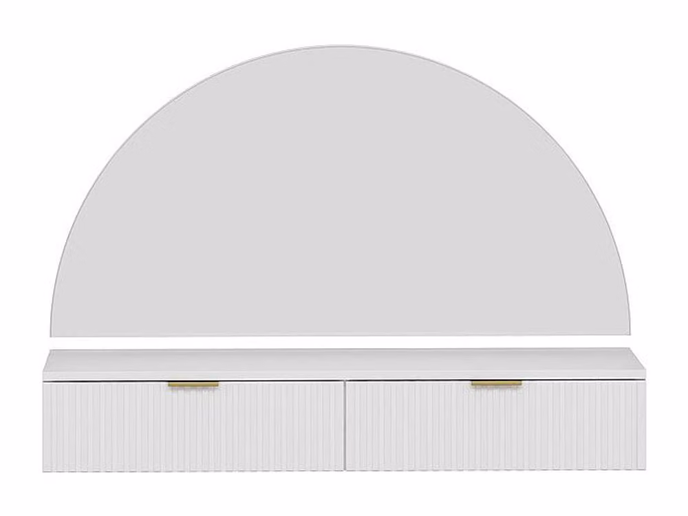 Vente-unique White Wall-Mounted Dressing Table with Hollywood LED Mirror and 2 Drawers – 2
