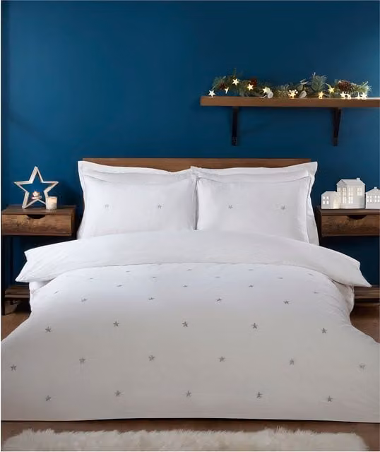 Divante White Cotton Stars Embroidered Duvet Cover Set, 200 x 200 cm