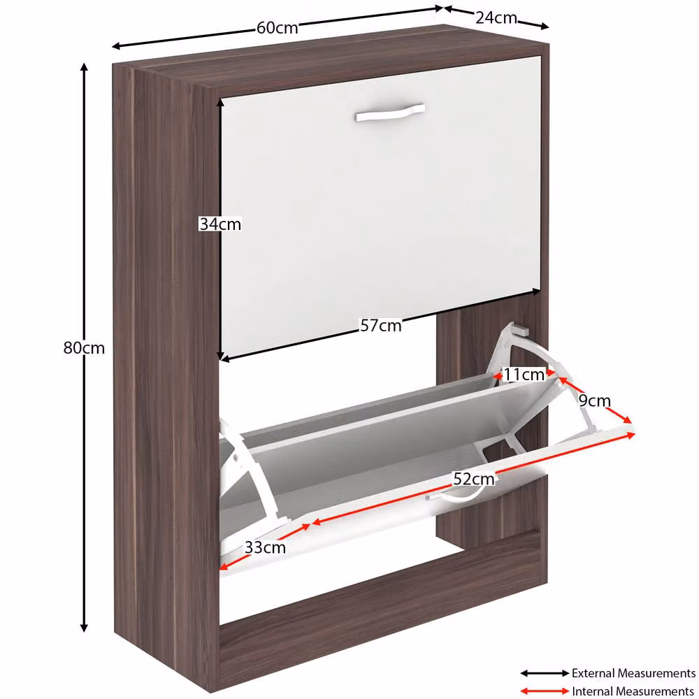 HD Designs Modern 2 Drawer White Shoe Cabinet Organizer with Tilting Compartments – 2