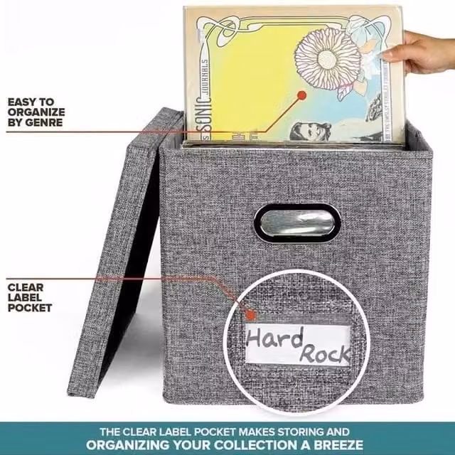 KORVIXA Grey Fabric Vinyl LP Storage Box