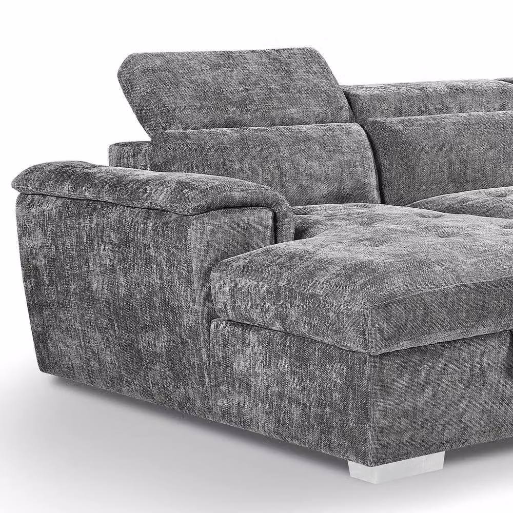 Furnishings For Less UK Grey Fabric 5 Seater U Shaped Sofa Bed with Adjustable Headrests and Storage – 3
