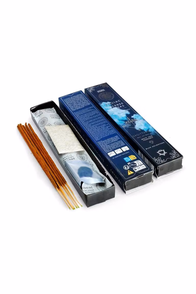 KDMD Sagittarius White Sage Incense Set with Blue Goldstone and Brown Horoscope Paper