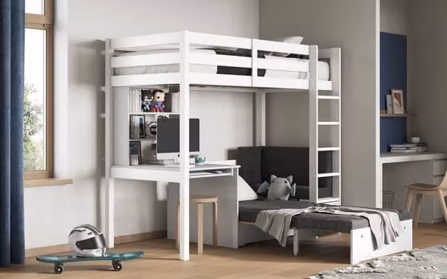 Noomi Eino High Sleeper with Futon Sofa and Desk in Black, EU Single Size – 1