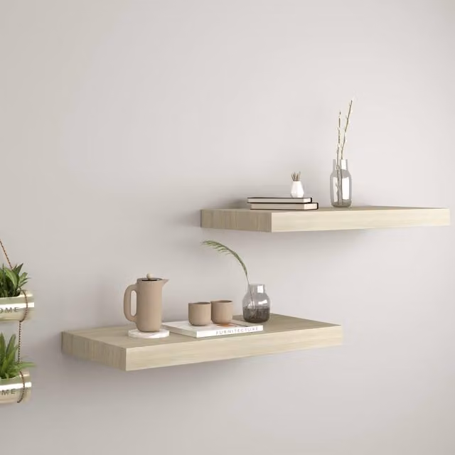 Berkfield Home Set of 2 Floating Wall Shelves in Oak Brown MDF, W: 50 cm, D: 23 cm, H: 3.8 cm