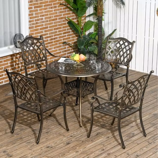 Outsunny 5 Piece Vintage Floral Outdoor Dining Set in Bronze Metal