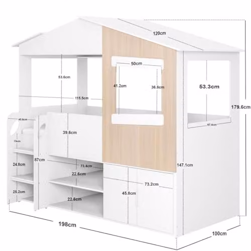 Flair Furnishings Dreamland House Bed with Storage for Children in White and Oak, W/D/H: 200 x 90 x 142 cm – 2