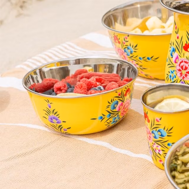 Billy Can Yellow Floral Stainless Steel Cereal Bowl, Diameter: 21.5 cm