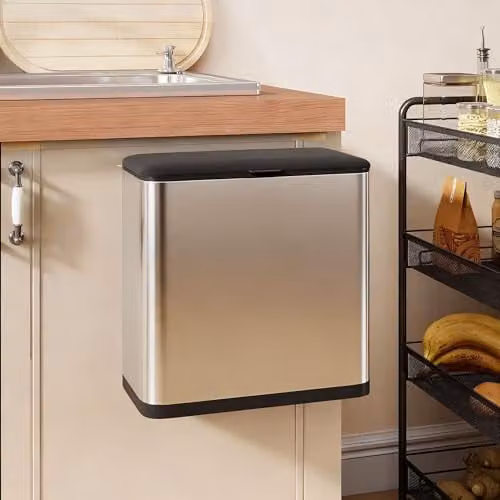 HOMCOM 8L Hanging Kitchen Bin in Silver Stainless Steel with Touch Lid and Removable Inner Bucket