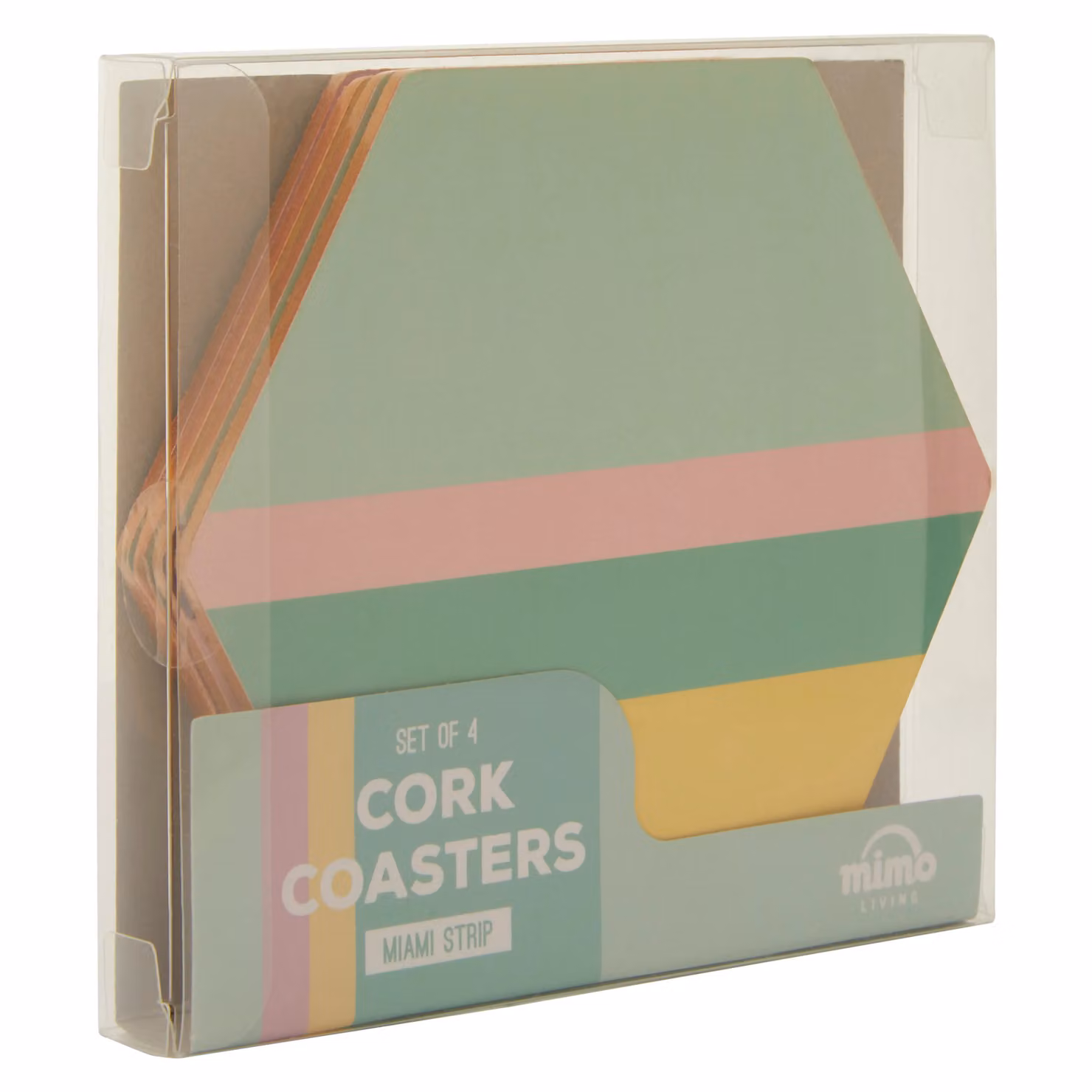 Orsina Set of 4 Miami Striped Gold Foil Cork Coasters in Multicolour with Hexagonal Design – 2