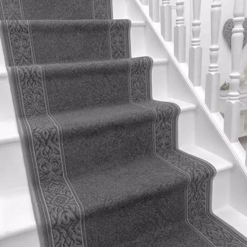 runrug St Tropez Hardwearing Non-Slip Stair Runner Rug, Grey, W: 100 cm x L: 480 cm