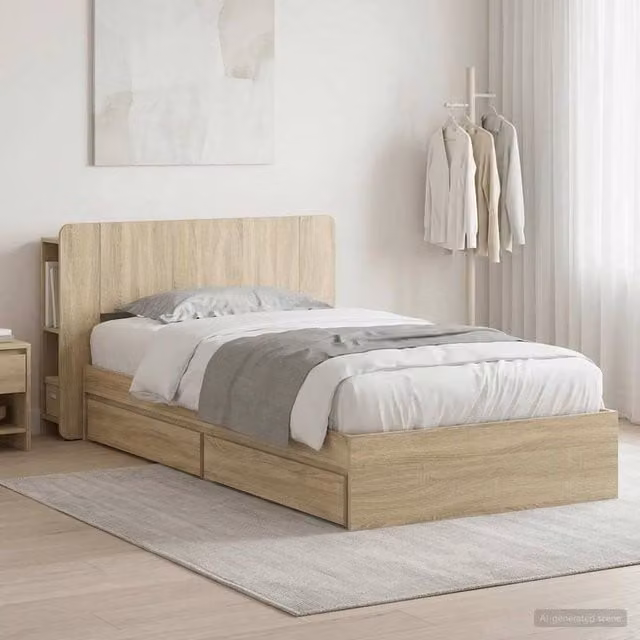 Berkfield Home Modern Bed Frame with Storage Drawers in Sonoma Oak Brown, W/D/H: 75 x 190 cm – 1