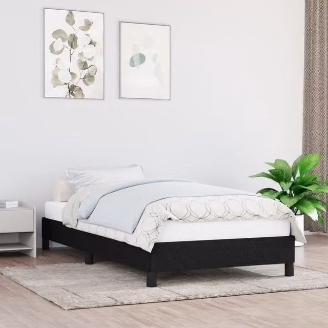 Berkfield Home Upholstered Single Bed Frame, Black Fabric, W/D/H: 90 x 190 cm – 1