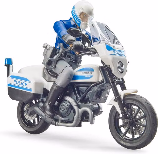 Bruder bworld Scrambler Ducati Police Motorbike and Policeman Vehicle Model, White