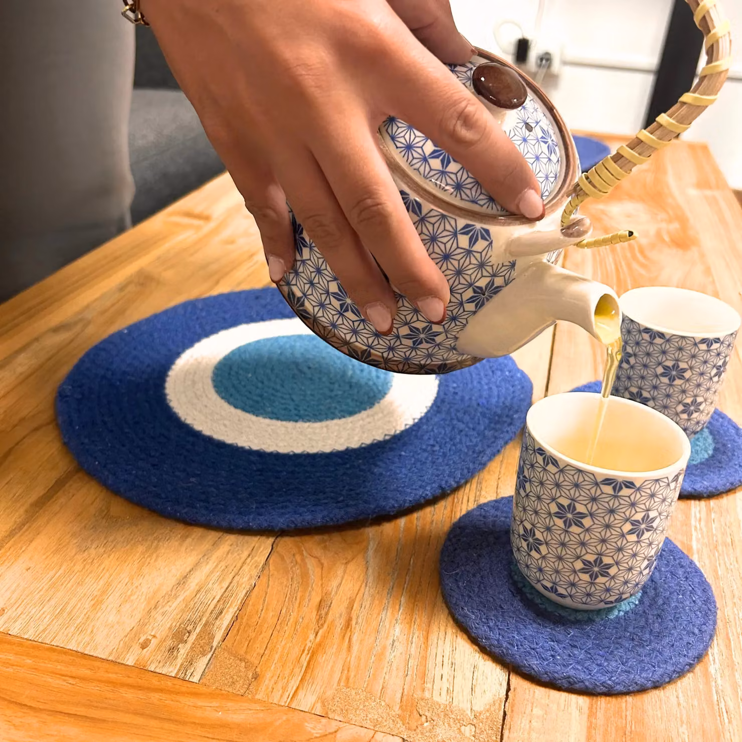 KDMD Set of Blue Evil Eye Jute Rope Coasters and Placemats – 3