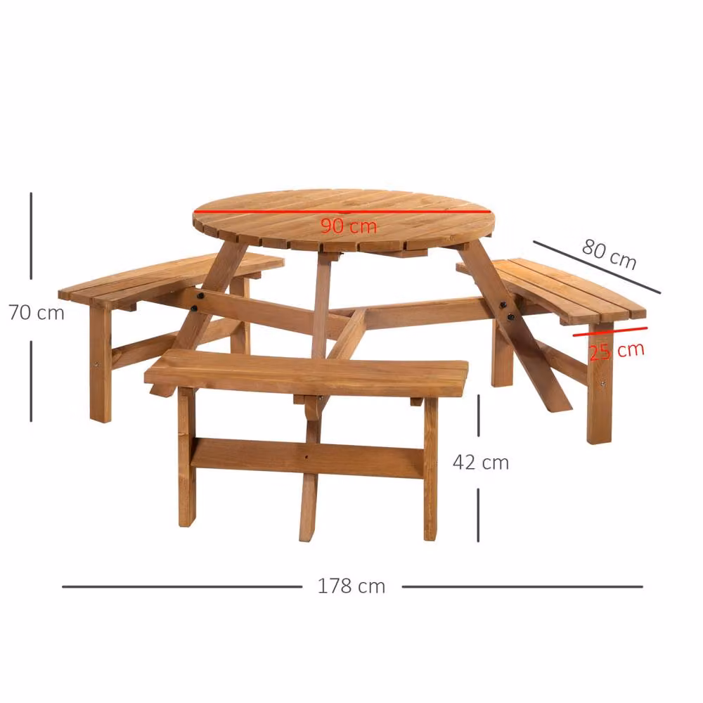 Wyld Haus 6 Seater Round Red Treated Hardwood Picnic Table with 3 Benches and Parasol Hole – 3