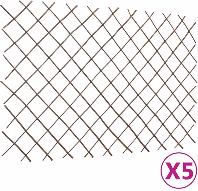 Berkfield Home Willow Trellis Fences, 5 Pack, Brown, H 180 cm x W 120 cm