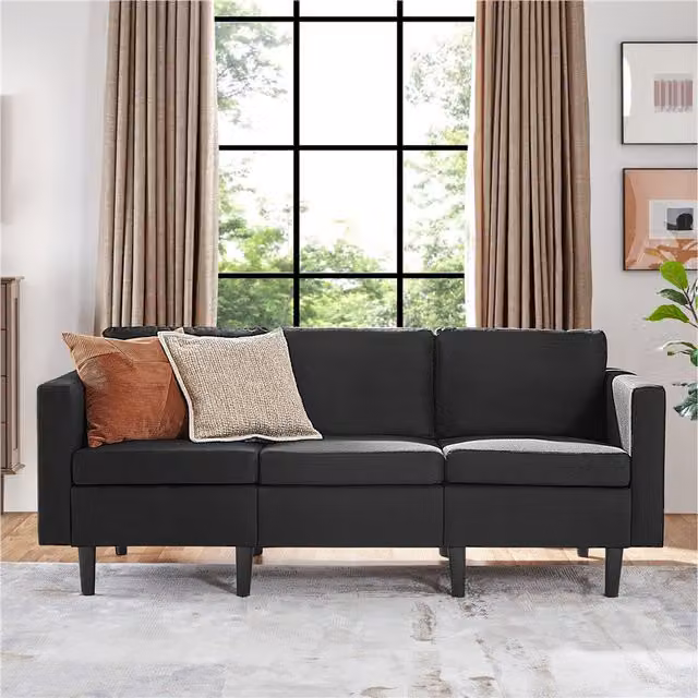 Yaheetech Black Upholstered 3 Seater Fabric Sofa with Scatter Cushions and Removable Covers