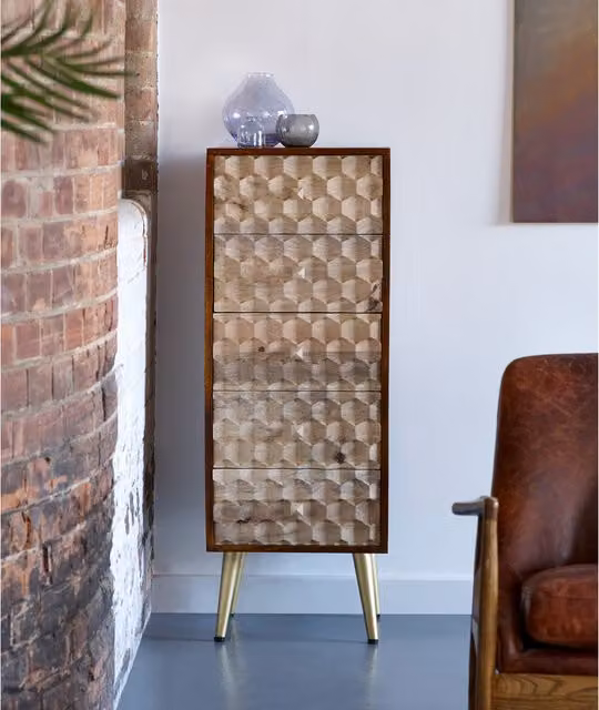 Worcester Retro 5 Drawer Chest in Brown and Gold