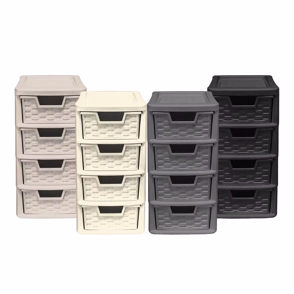 Simpa 4 Drawer Rattan Style Tower Storage Unit in Beige, Height: 38.5 cm – 2