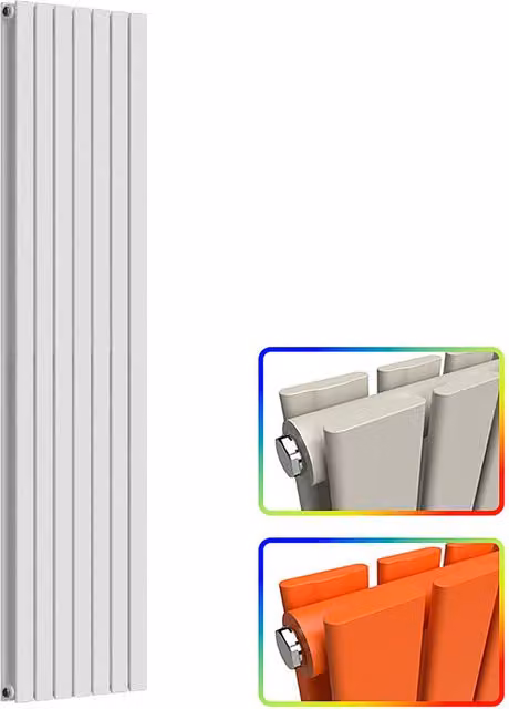 Lux Heat Flat Coloured Vertical Double Radiator in White, H 180 cm x W 49 cm
