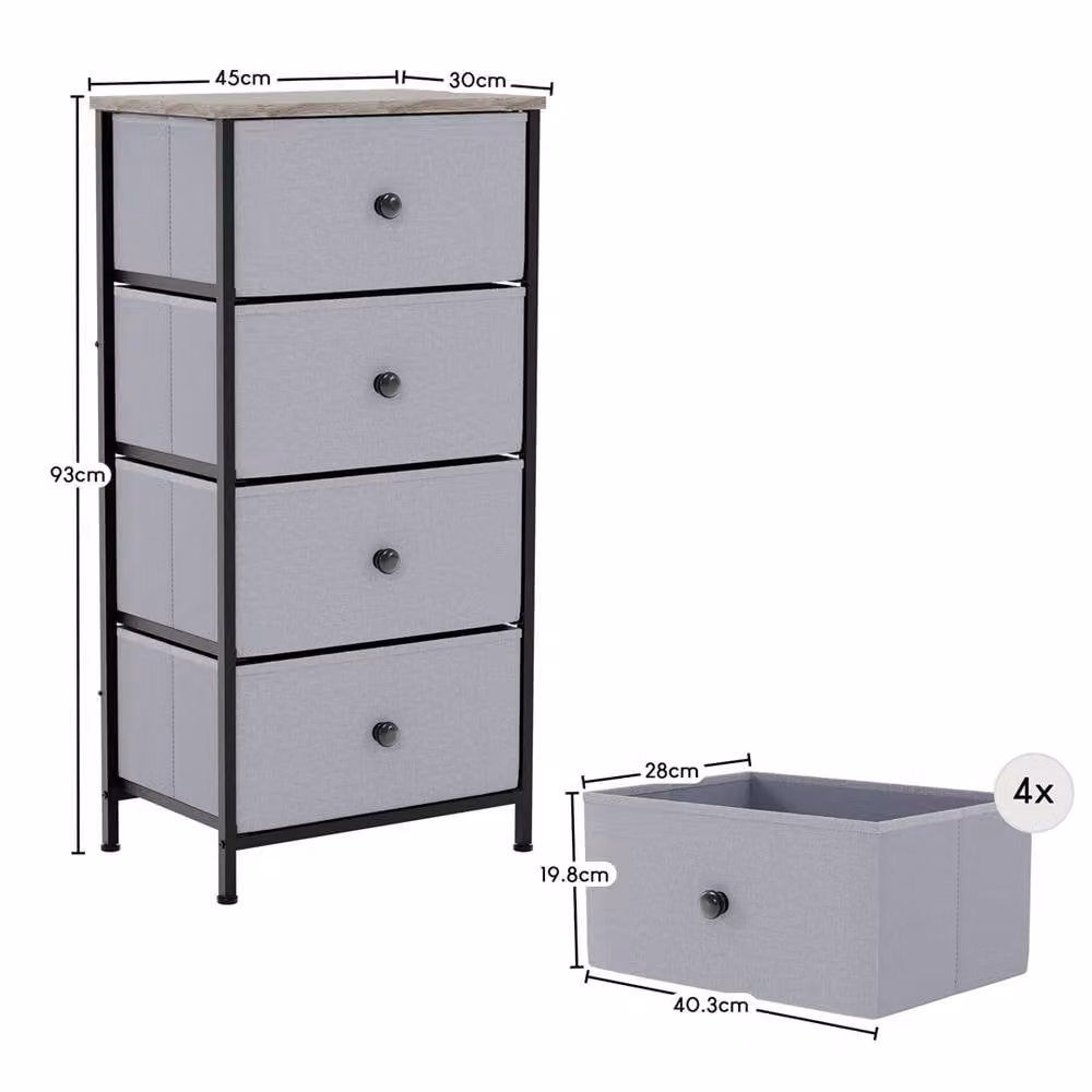 PAWNORA Modern 4 Drawer Fabric Chest of Drawers in Grey – 2