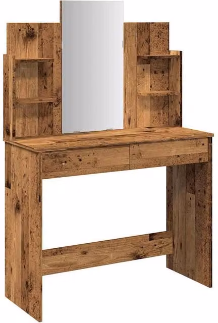 Berkfield Home Dressing Table with Mirror in Old Wood Brown, W: 96 cm, D: 39 cm, H: 142 cm