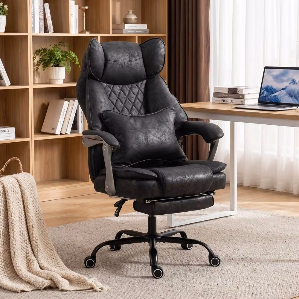 STILVORA Executive Office Chair in Black with Headrest, Reclining Function and Footrest – 3