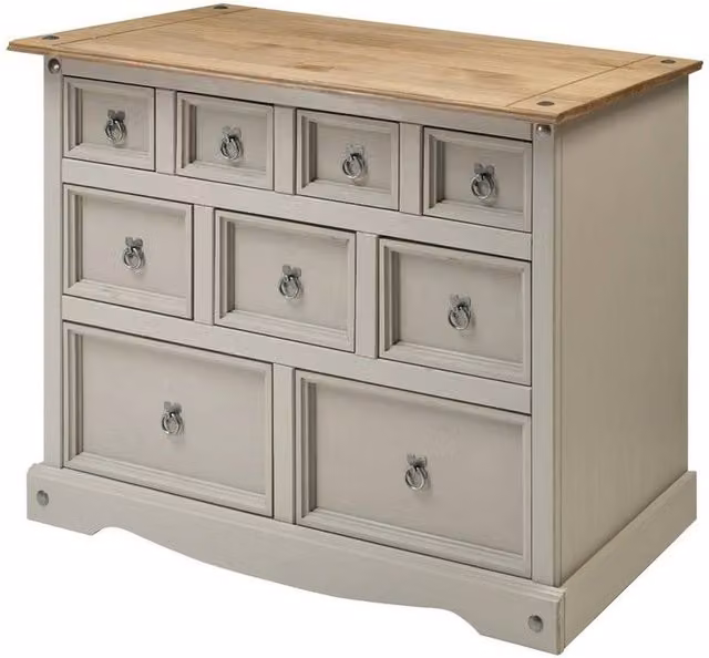 FORGEVIO Merchant Chest Sideboard with 9 Drawers in Grey Rustic Pine and Metal