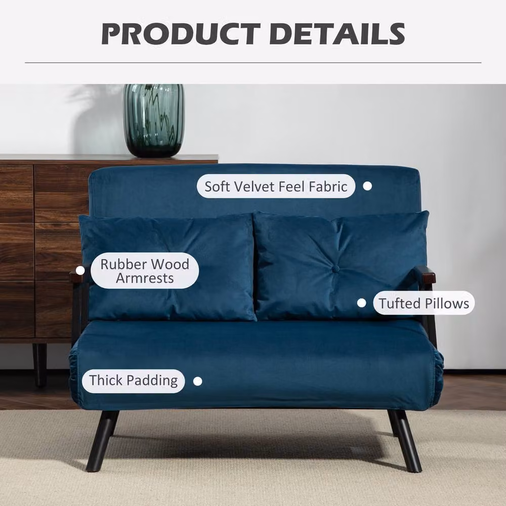 STILVORA 4-in-1 Blue Velvet Double Sofa Bed with Scatter Cushions, W/D/H: 140 x 200 cm – 6