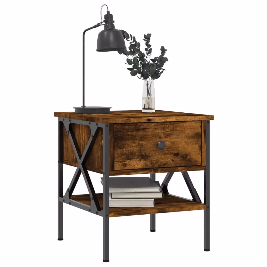 Berkfield Home Set of 2 Smoked Oak Bedside Tables in Brown, W/D/H: 40 x 42 x 45 cm – 3